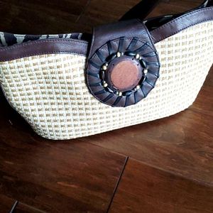 Kate Landry Straw & Leather Shoulder Bag